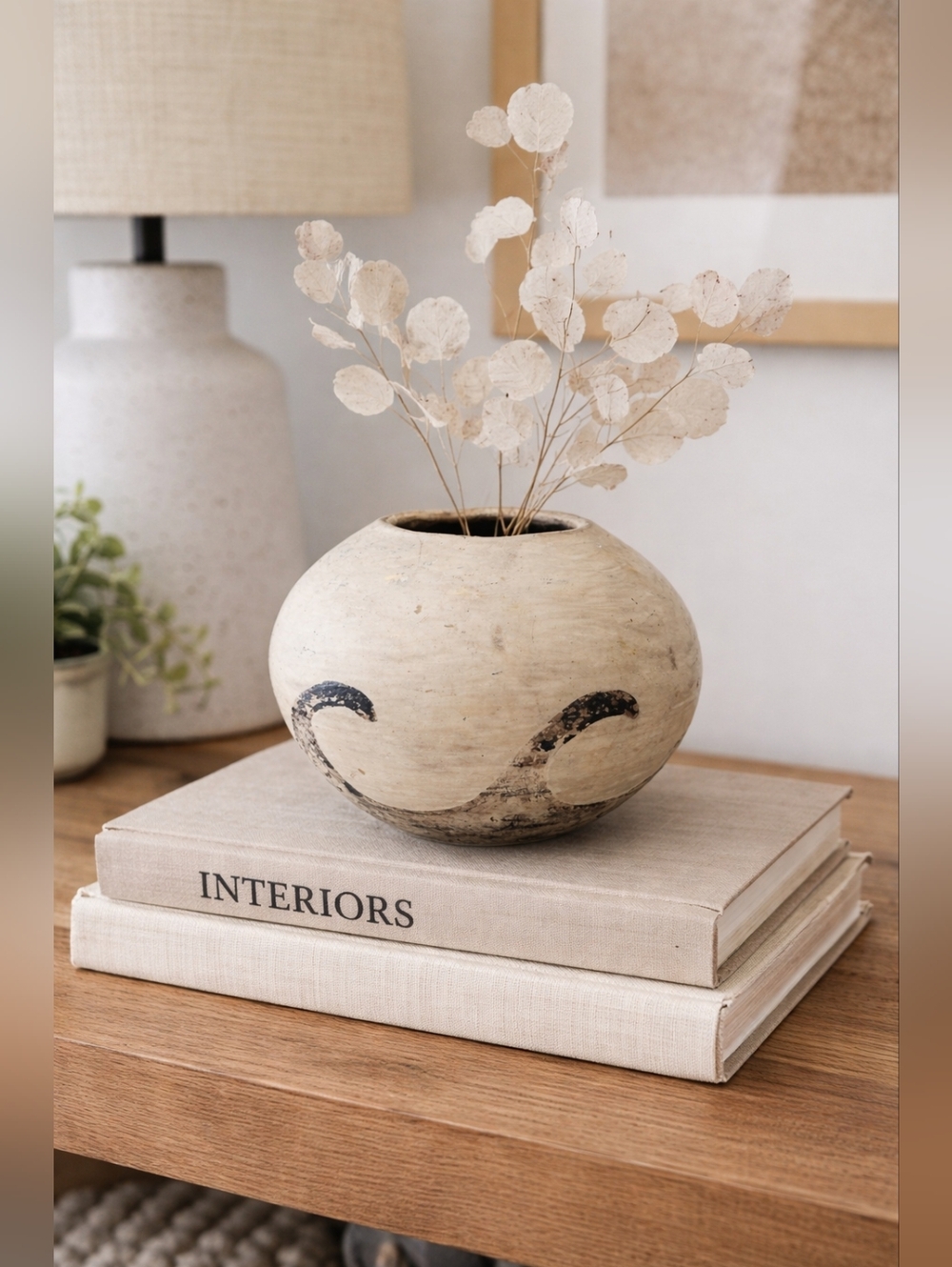 Rustic Handmade Ceramic Vase Neutral‎ Pottery Bowl Style Distressed Finish Boho